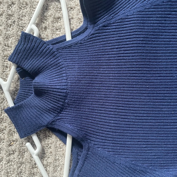 Navy cold shoulder sweater-flattering fit. Non smoking/non pet home. - Picture 2 of 5